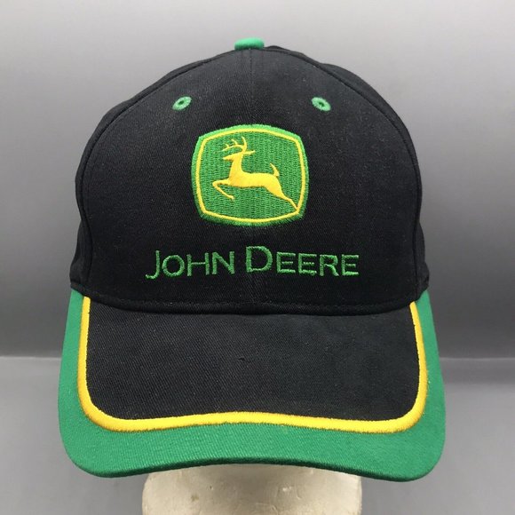 John Deere Tractors Hat Cap Adjustable Strapback Black Green EUC - Picture 1 of 7